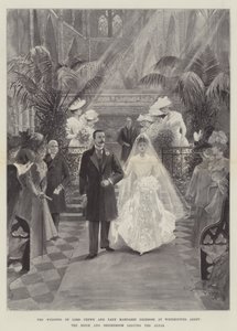 La boda de Lord Crewe y Lady Margaret Primrose en la Abadía de Westminster, la novia y el novio saliendo del altar